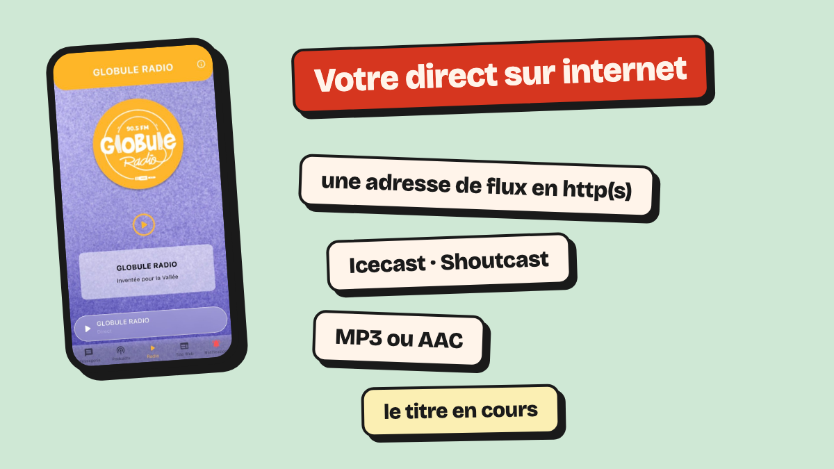 Mettre le direct de la radio sur internet : adresse de flux, Icecast ou Shoutcast, MP3 ou AAC