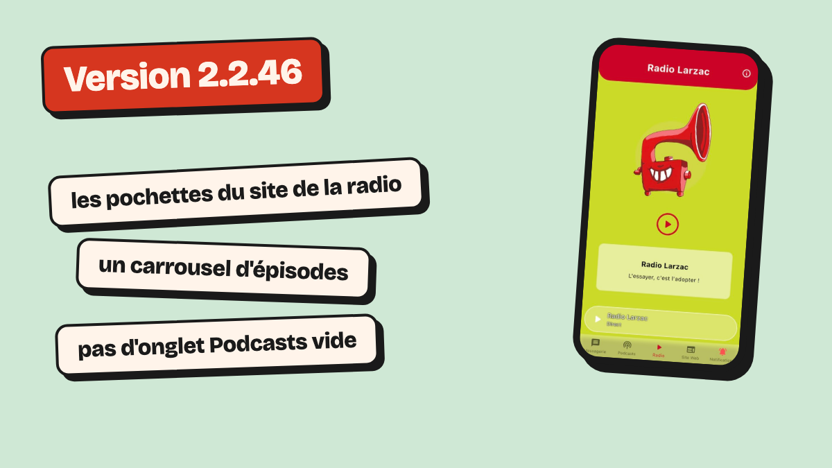 Version 2.2.46 : pochettes, carrousel d’épisodes, pas d’onglet Podcasts vide